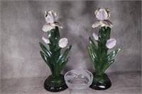 2 Ceramic Iris Bric-a-Brac, Small Footed Bowl
