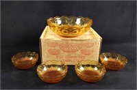 Five Vintage Berry Glass Bowls Large And Small