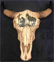 Resin Wall Sculpture Of Tooled Bull Skull