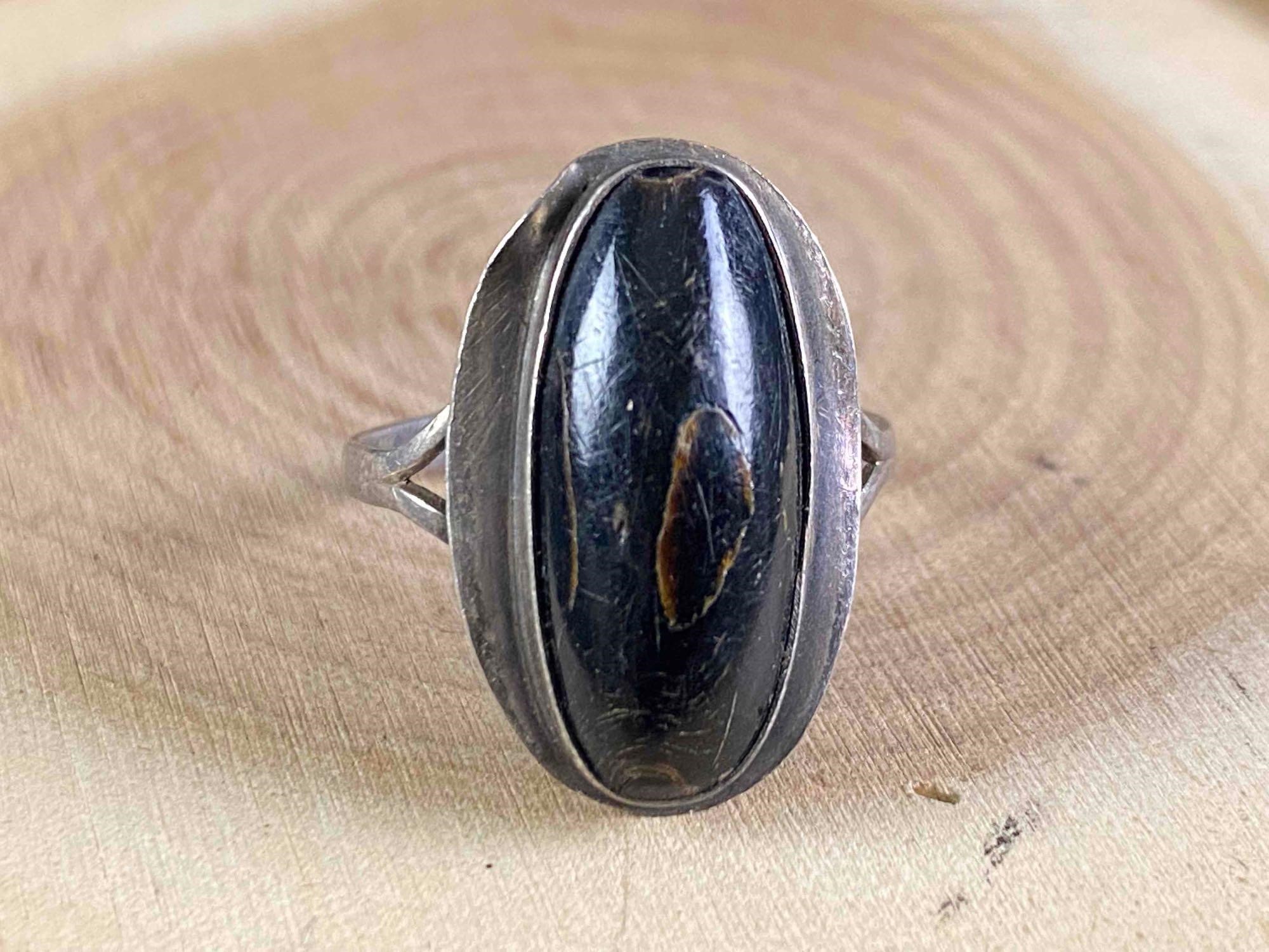 Vintage Sterling Silver Blk/Brown Natural Ring