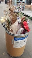Barrel of Artificial Flowers & Decor