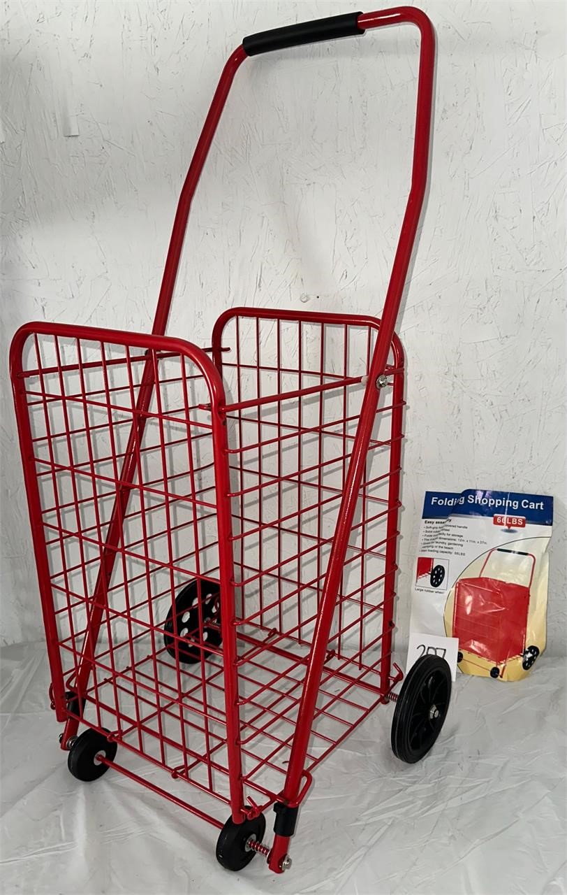 Folding Shopping Cart- Holds up to 66lbs, Red