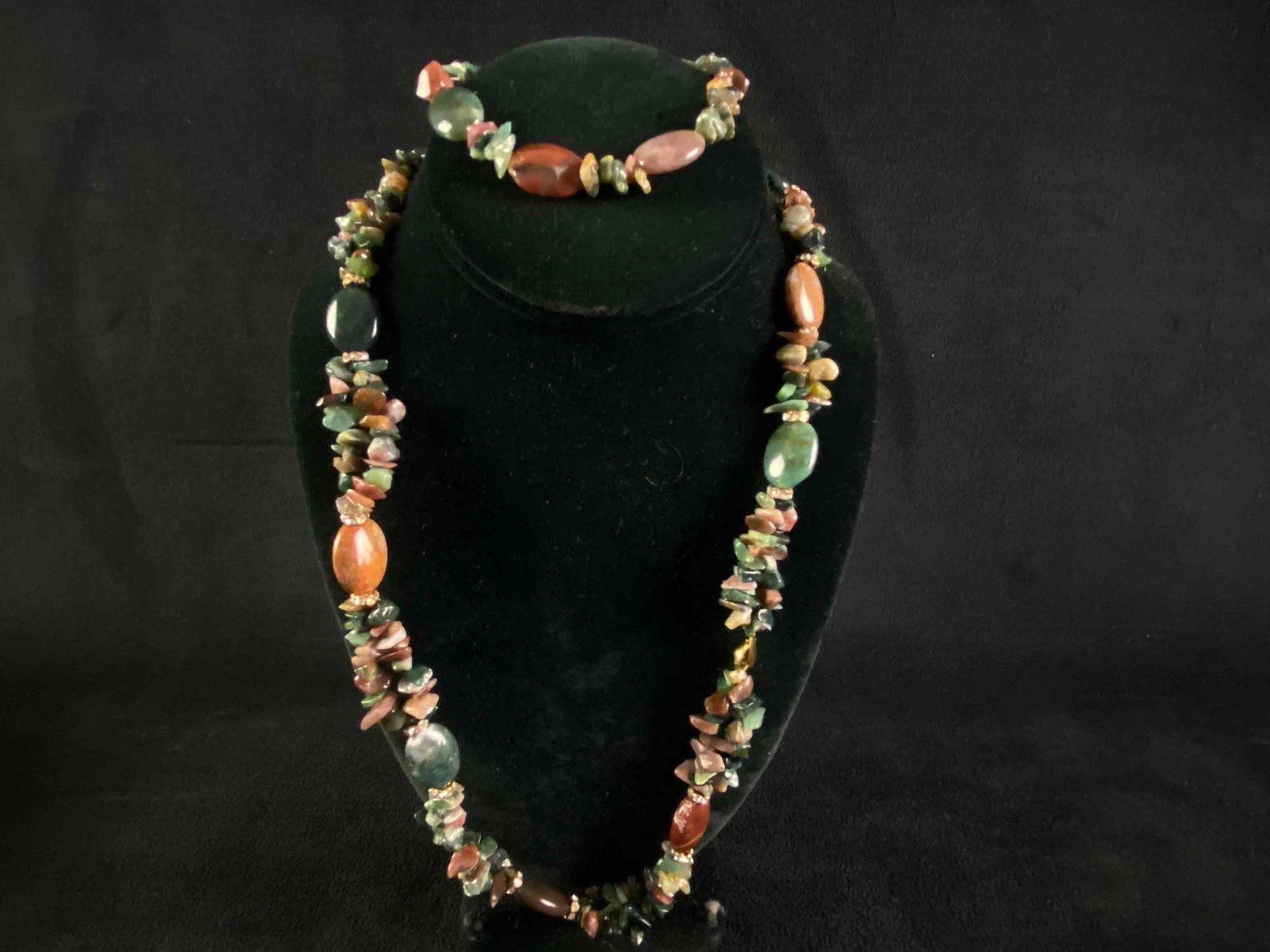 Vintage Natural Stone Beaded Necklace & Bracelet