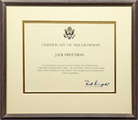 Framed Donald Rumsfeld Certificate Of Recognition