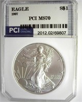 1997 Silver Eagle MS70 LISTS FOR $1500