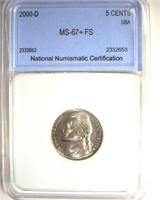 2000-D Nickel MS67+ FS LISTS $450 IN 67FS