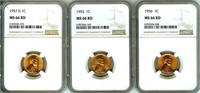 1955 1956 1957-D Cent NGC MS66 RD 3 PC LOT