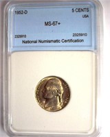 1952-D Nickel MS67+ LISTS FOR $350 IN MS-67