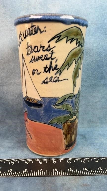 9.5" Seascape Hand Crafted Pottery Vase