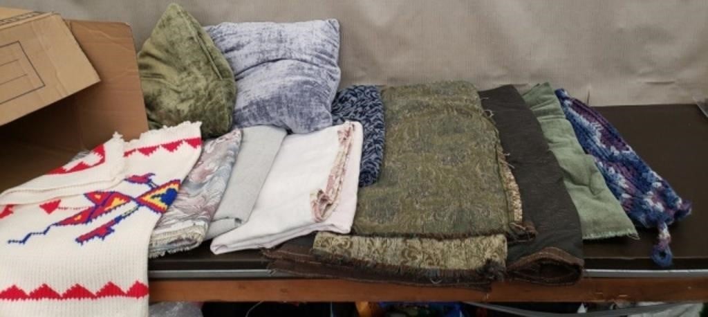 Box of Upholstery Fabric, Accent Pillows & More