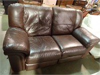 BROWN LEATHER RECLINING SOFA  68"
