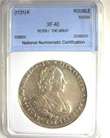 (1721)-K Rouble NNC XF40 Peter I The Great Russia
