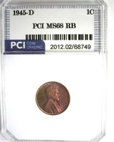 1945-D Cent MS68 RB LISTS $16000 IN 68RD
