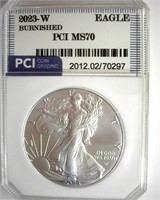 2023-W Silver Eagle PCI MS70 Burnished