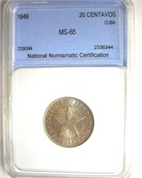 1949 20 Centavos NNC MS65 Cuba