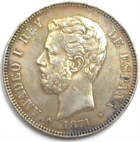 1871(74) 5 Pesetas AU+ Spain
