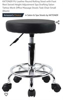 Rolling Stool w/ Foot Rest, PU Leather, Round,