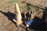 3 Cones & Bucket of Wood Stakes
