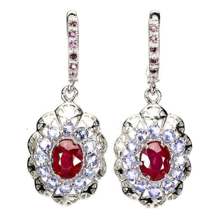 Natural Red Ruby & Tanzanite Earrings