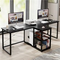 Natwind Two Person Desk with Storage Shelves,