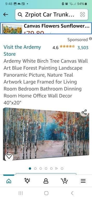 New 40" x 20" White Birch Tree Canvas Wall Art