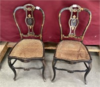 Hand Painted Antique Wood W/ Wicker Seat Chairs