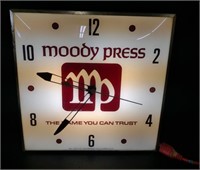 PAM Moody Press Lighted Advertising Clock