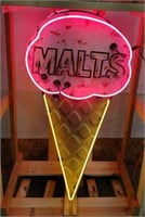Vintage Double-Sided Tin Constructed Neon Malts Si