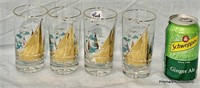Gold & Teal MCM Sailboat Drinkware Glasses