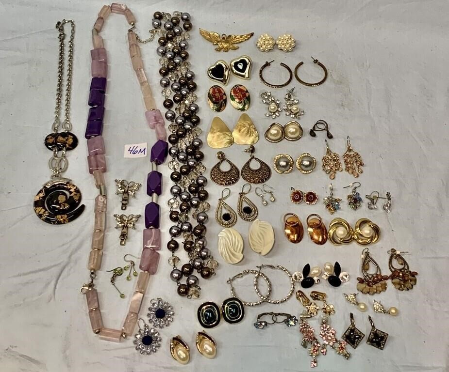 Costume Jewelry Earrings, Necklaces Lot