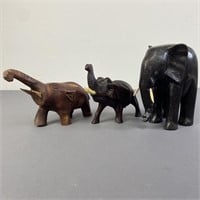 Three Wood Carved Elephants