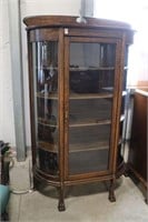 ANTIQUE OAK BOW FRONT CABINET WITH CLAW FEET