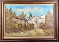 Vintage Sarde Oil On Canvas Mexican Mission Church
