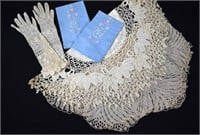 6 pieces Crocheted Table linens, gloves & Napkins