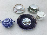 3 CHINA CUPS 2 SAUCERS AND MISC