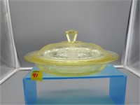 Yellow Depression Oval Serving Bowl with Lid