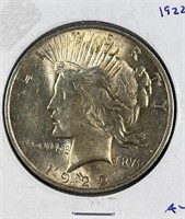 1922 Peace Silver Dollar, Nice AU w/ Luster