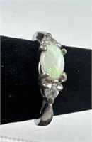 925 Silver Opal Ring w/ CZ Accents