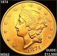 1874 $20 Gold Double Eagle CHOICE BU