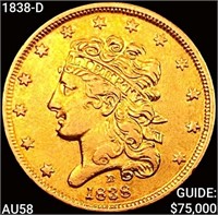 1838-D $5 Gold Half Eagle CHOICE AU