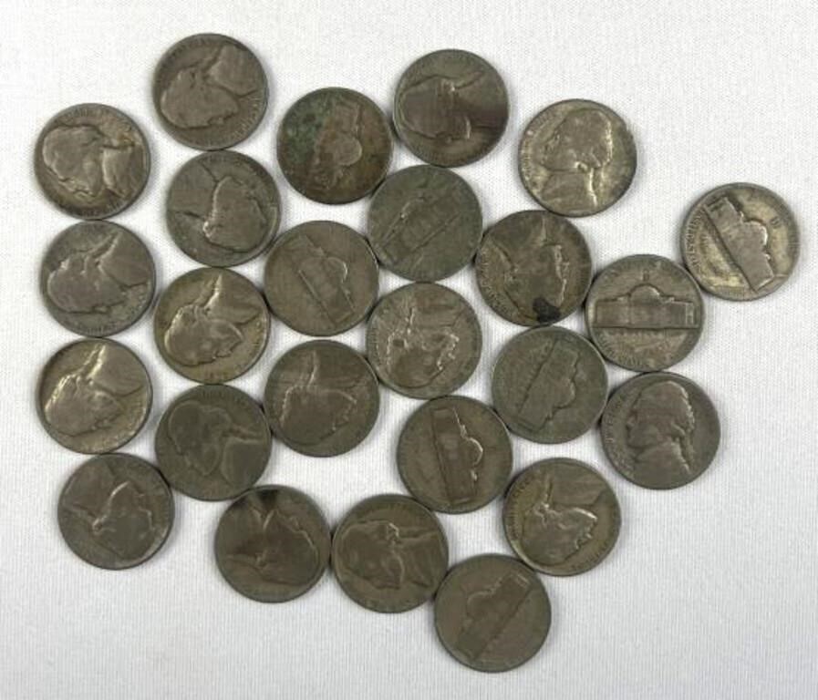 (25) Silver WWII US War Nickels, Jefferson 5c