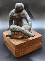 Vintage Cast Iron Abstract Figural Figurine On Woo