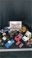 Various toy trucks and cars
