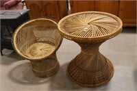 WICKER SIDE TABLE & SMALL CHAIR