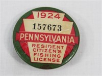 1924 PA. RESIDENT FISHING LICENSE: