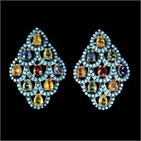 Natural Multi Color Sapphire Earrings