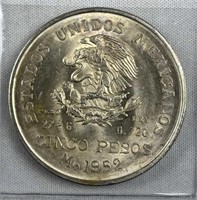 1952 Mexico Silver BU 5 Pesos w/ Luster