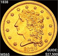 1838 $2.50 Gold Quarter Eagle GEM BU