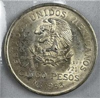 1953 Mexico Silver BU 5 Pesos w/ Luster