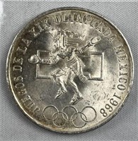 1968 Mexico Silver 25 Pesos Olympics, High Grade